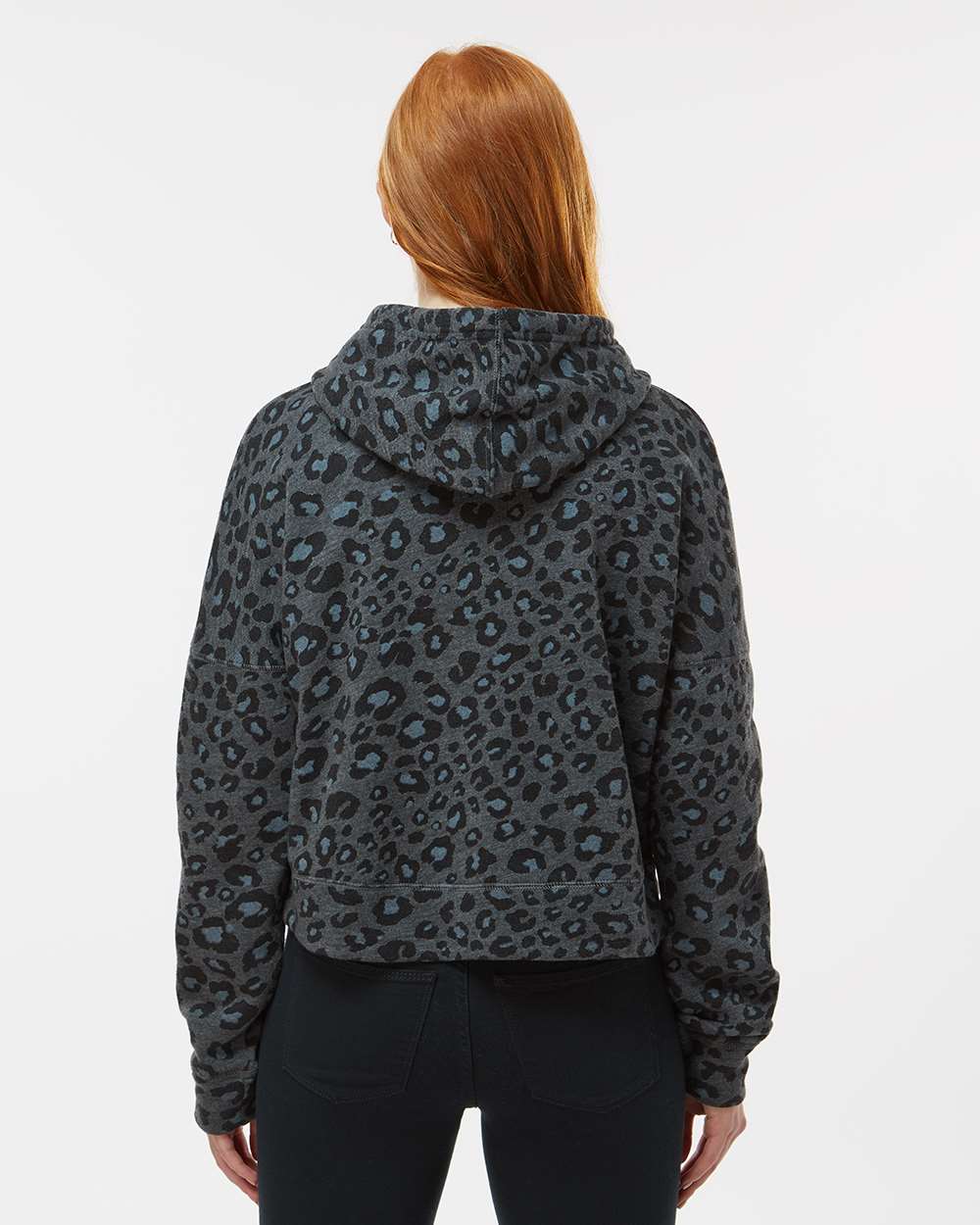 Women's Crop Hooded Sweatshirt - OnModelBack - B12428513 - Black Leopard Triblend
