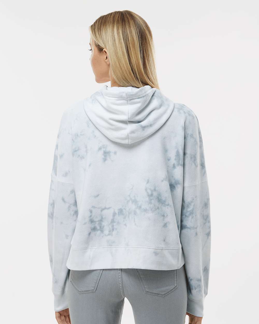 Women's Crop Hooded Sweatshirt - OnModelBack - B12428583 - Grey Tie Dye