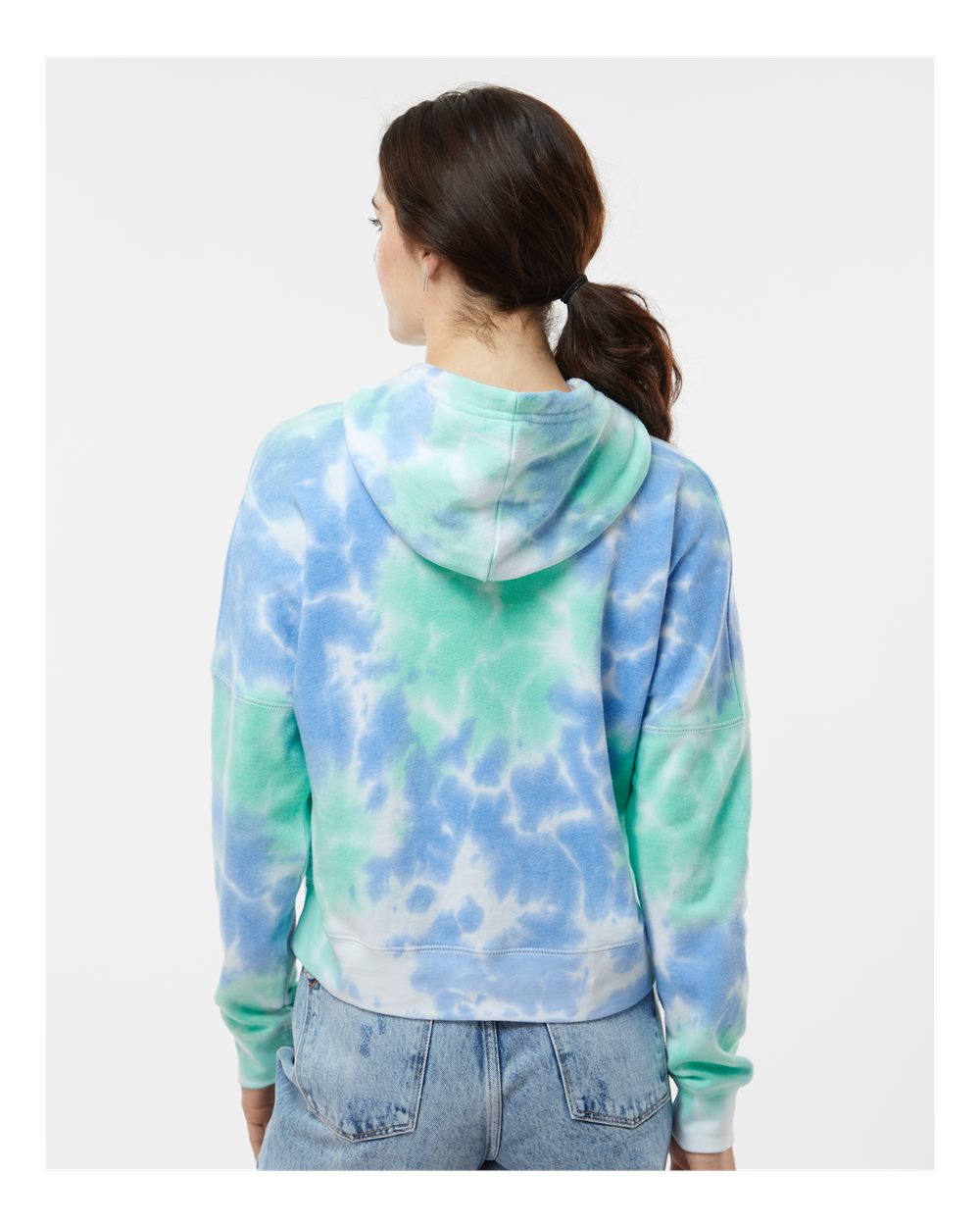Women's Crop Hooded Sweatshirt - OnModelBack - B12428633 - Lagoon Tie Dye