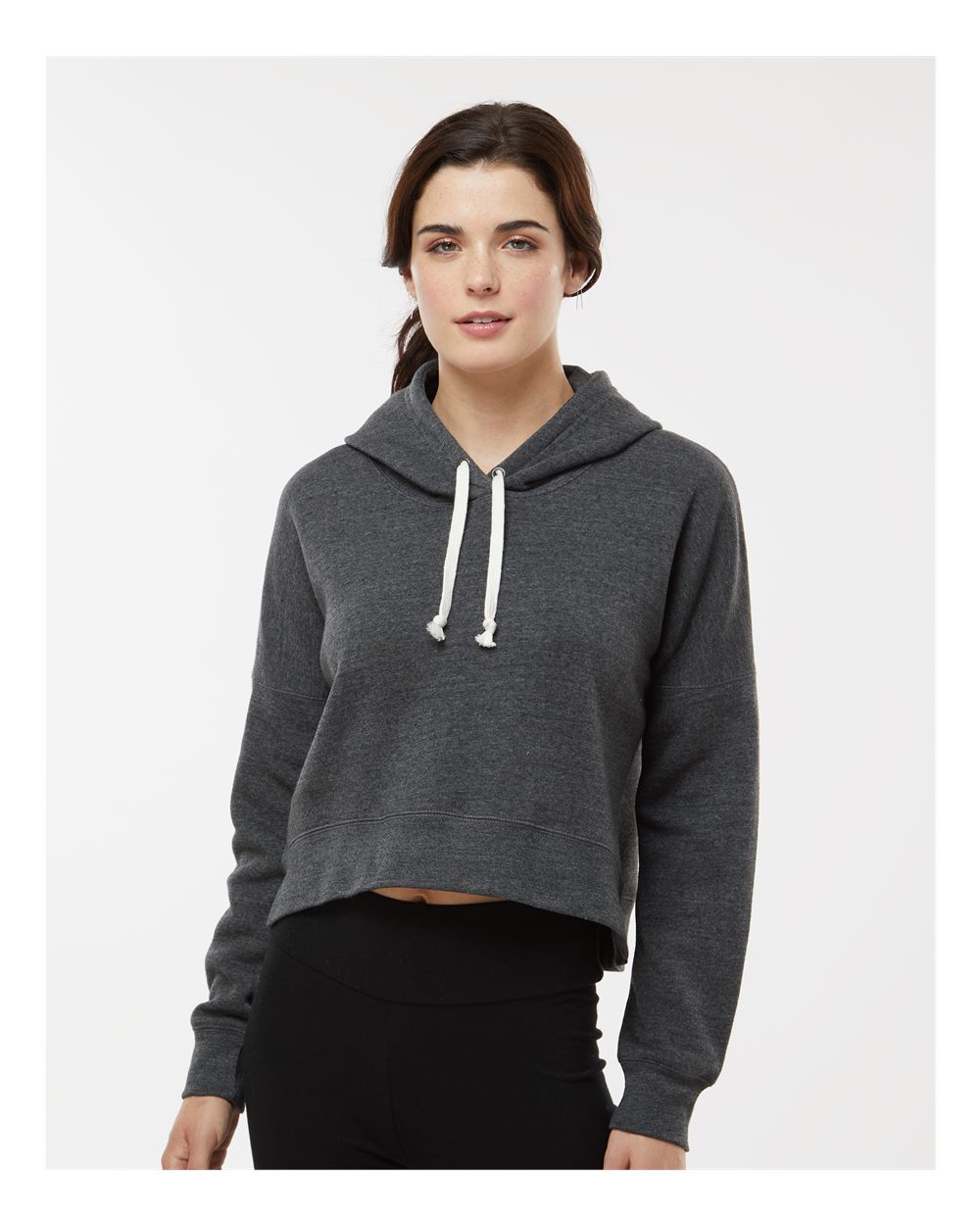 Women's Crop Hooded Sweatshirt - OnModelFront - B12428113 - Black Triblend