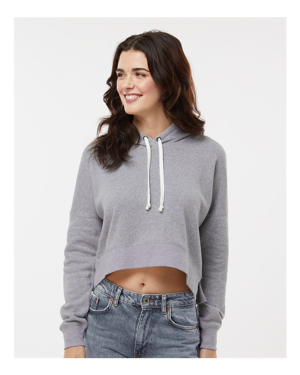 Women's Crop Hooded Sweatshirt - OnModelFront - B12428353 - Grey Triblend