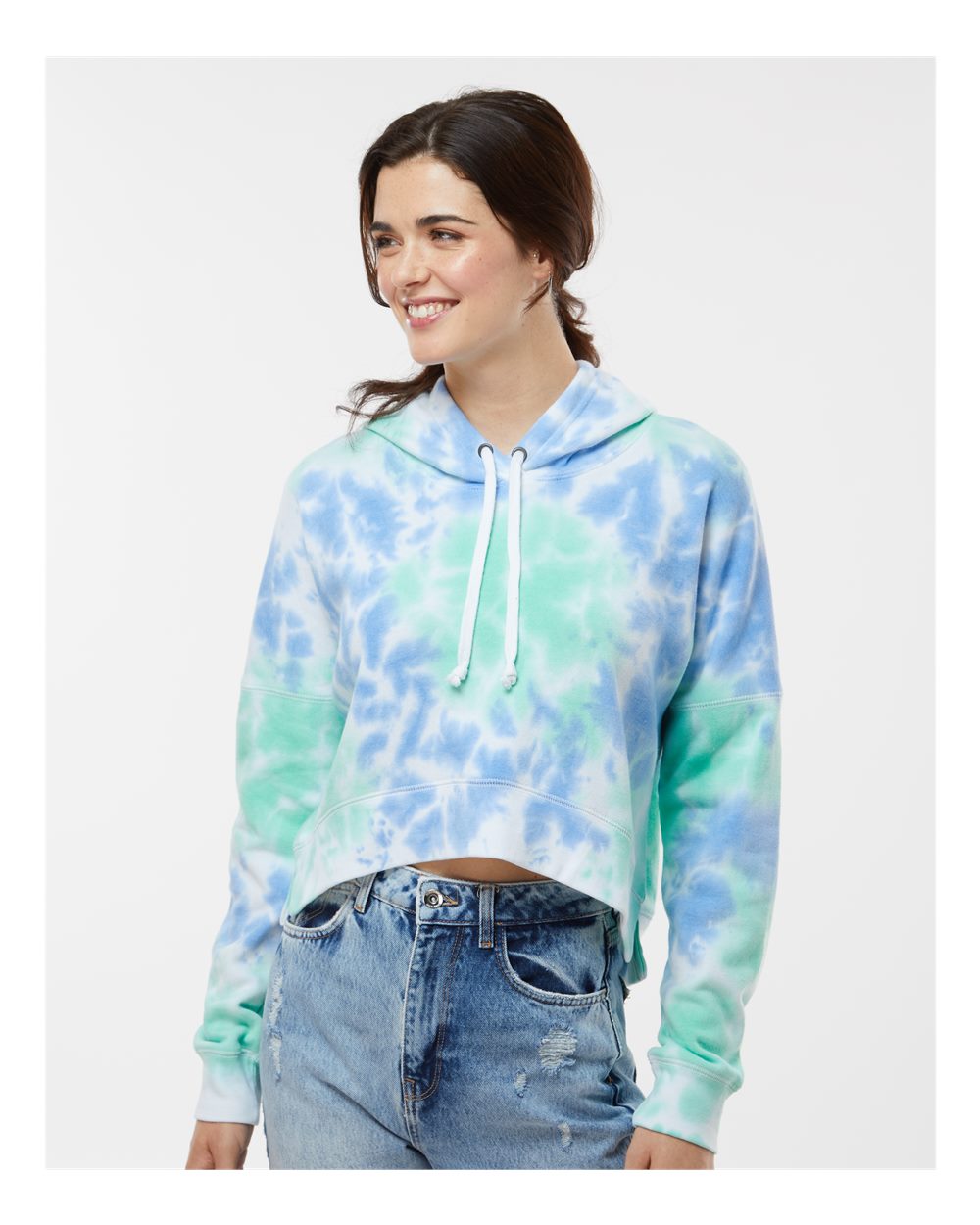 Women's Crop Hooded Sweatshirt - OnModelFront - B12428633 - Lagoon Tie Dye
