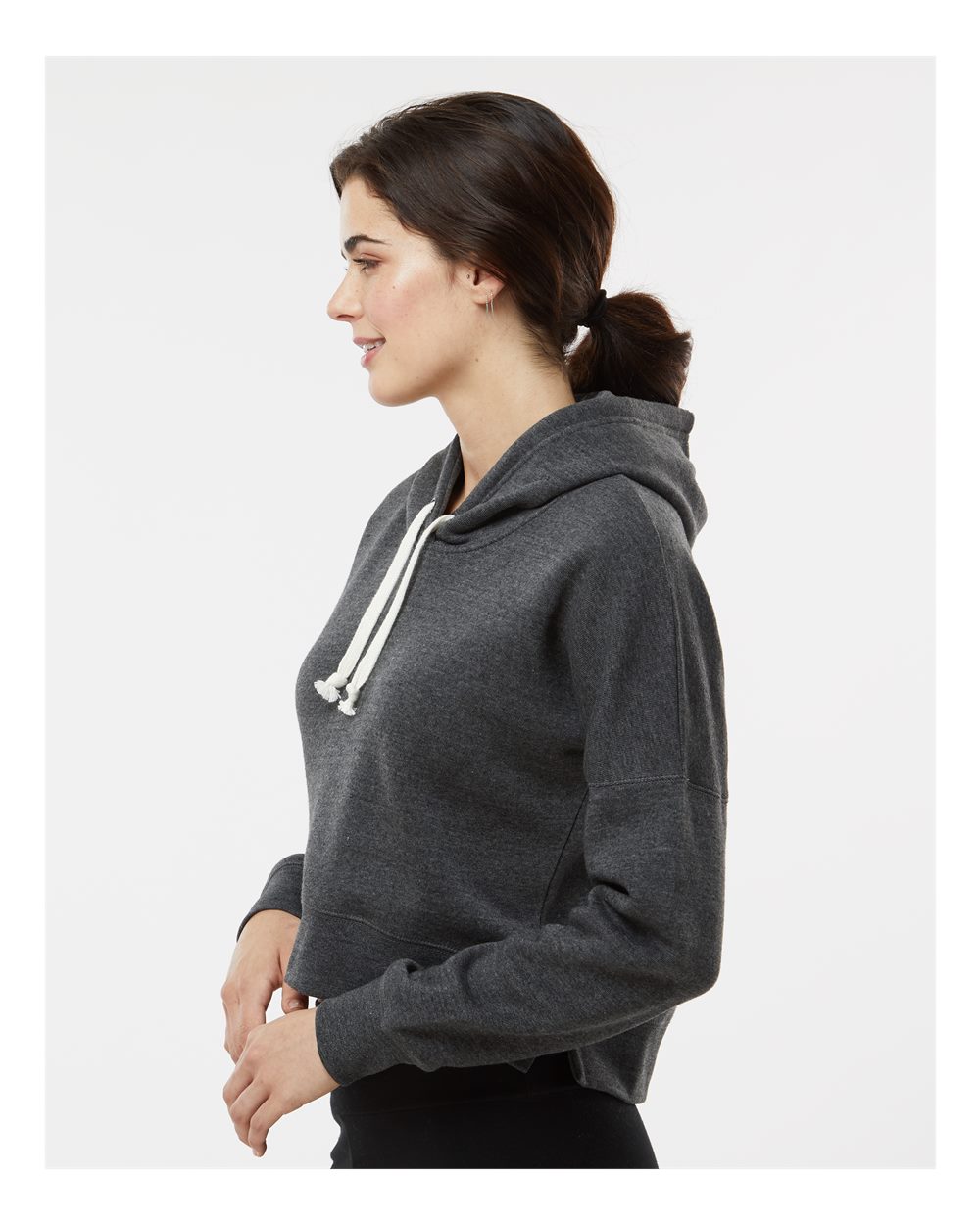 Women's Crop Hooded Sweatshirt - OnModelSide - B12428113 - Black Triblend