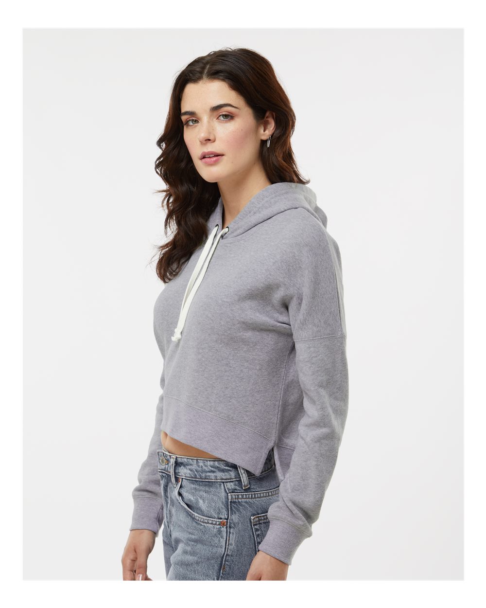 Women's Crop Hooded Sweatshirt - OnModelSide - B12428353 - Grey Triblend