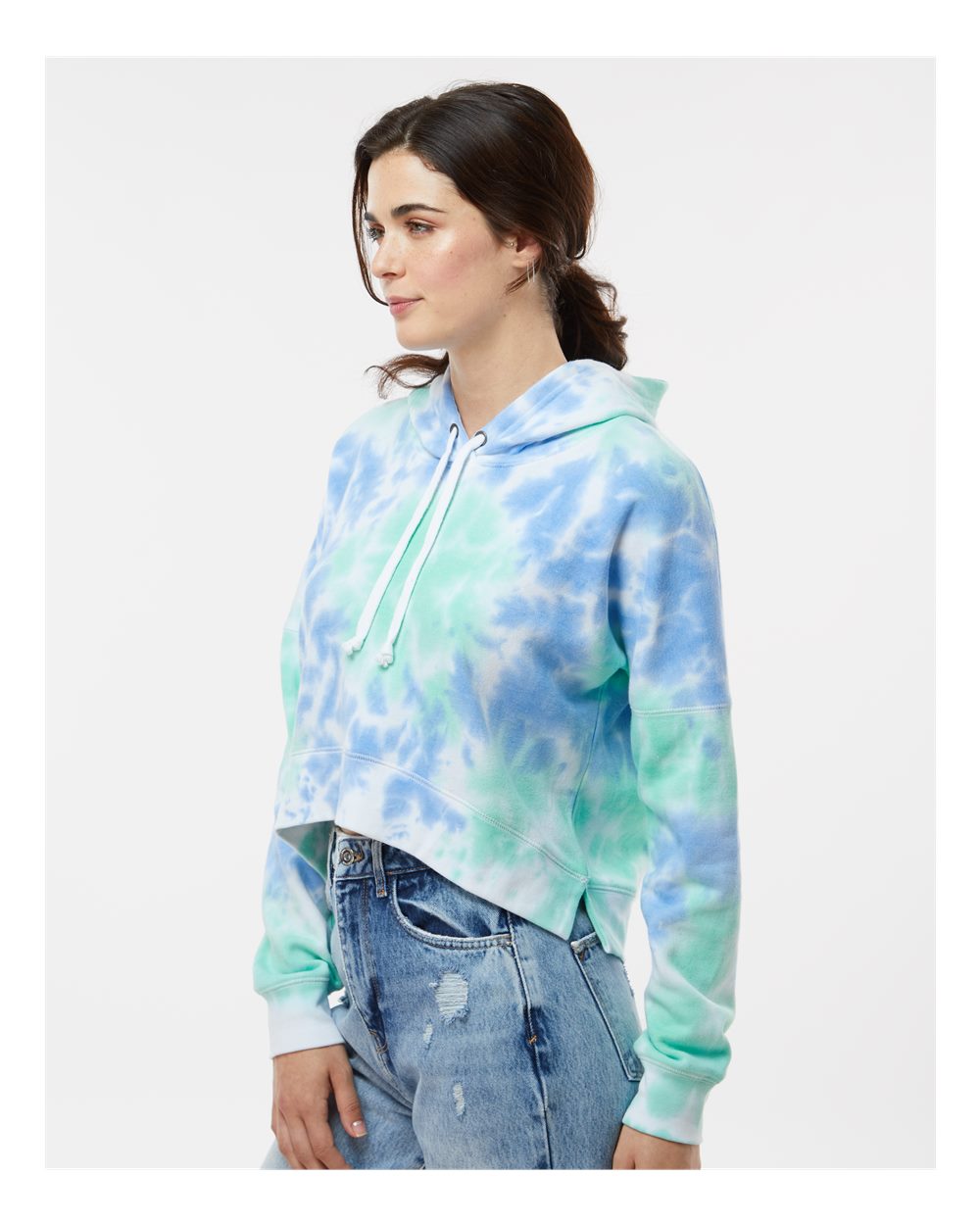 Women's Crop Hooded Sweatshirt - OnModelSide - B12428633 - Lagoon Tie Dye