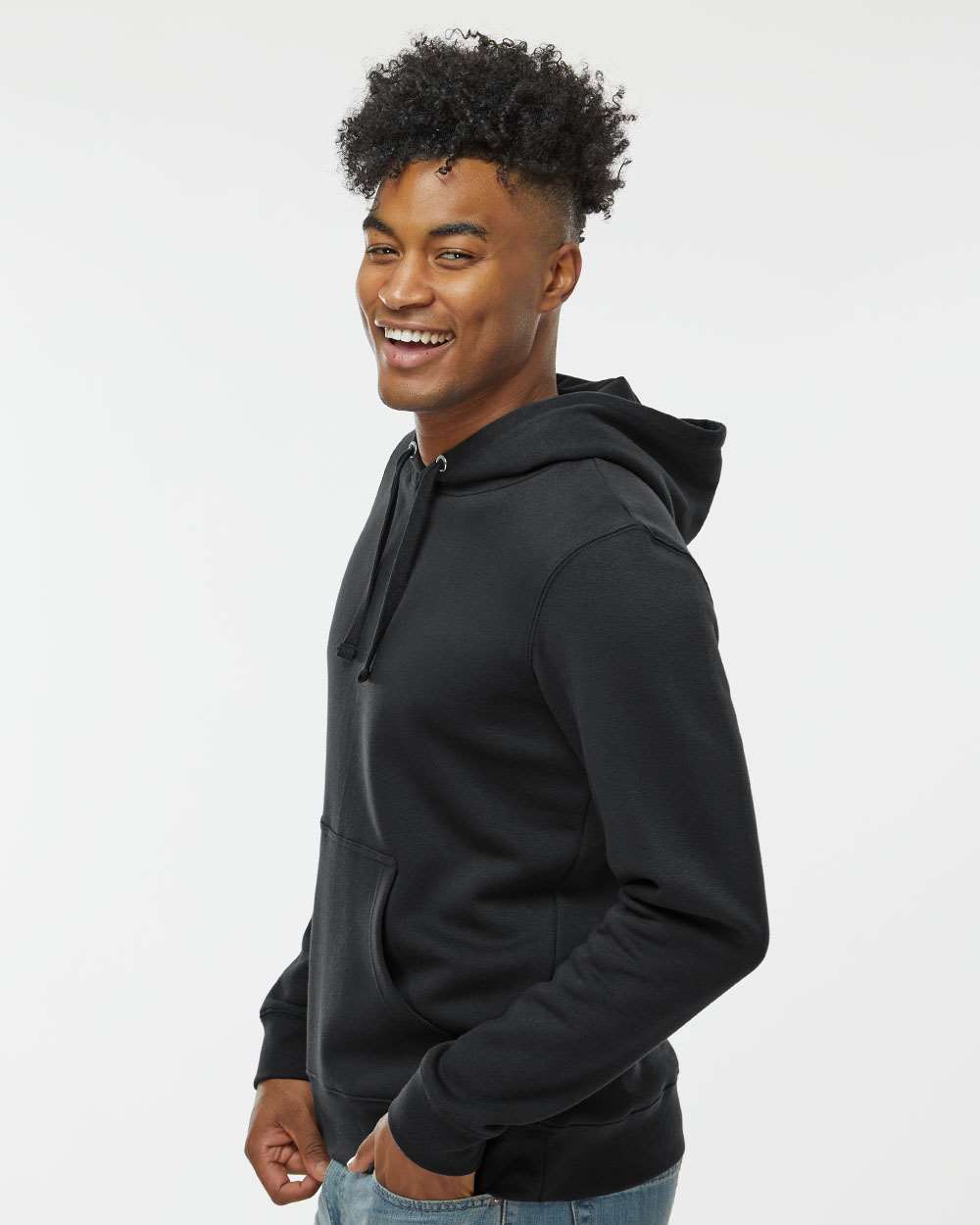 Unisex BTB Fleece Hooded Sweatshirt - OnModelSide - B13428503 - Black