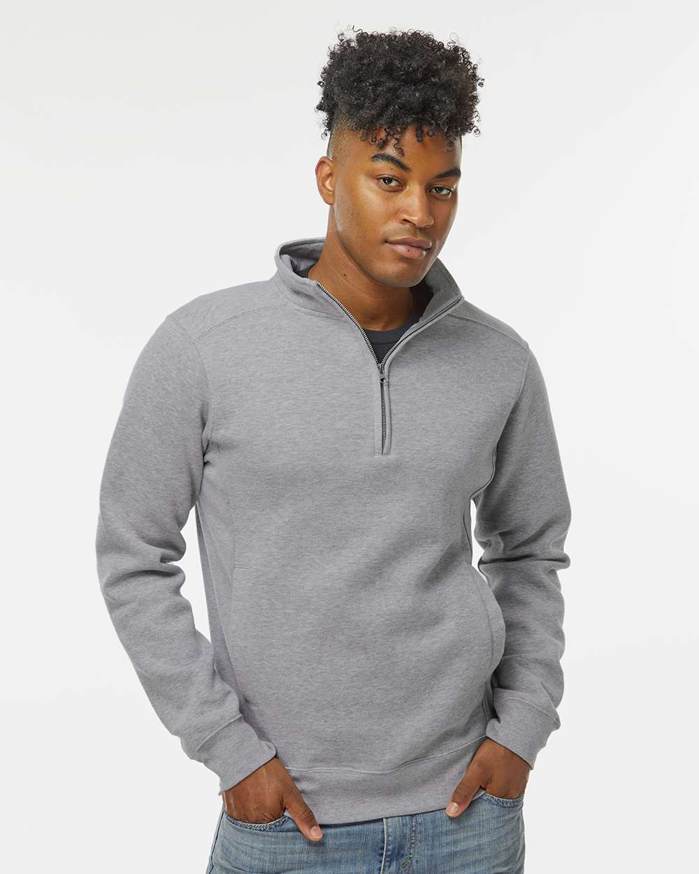 Unisex Heavyweight Fleece Quarter-Zip Sweatshirt - OnModelFront - B14528583 - Oxford