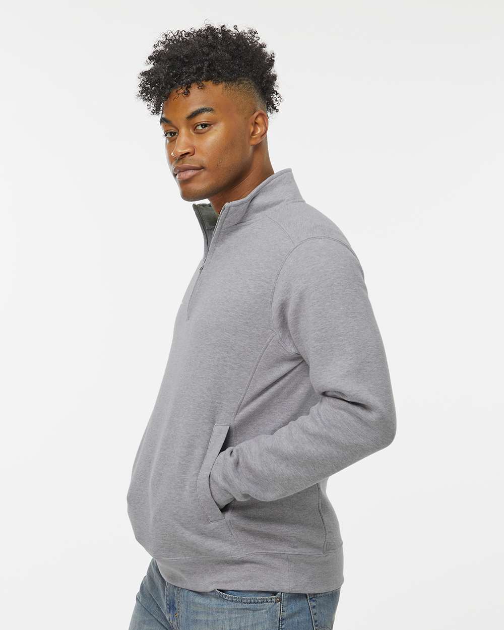 Unisex Heavyweight Fleece Quarter-Zip Sweatshirt - OnModelSide - B14528583 - Oxford