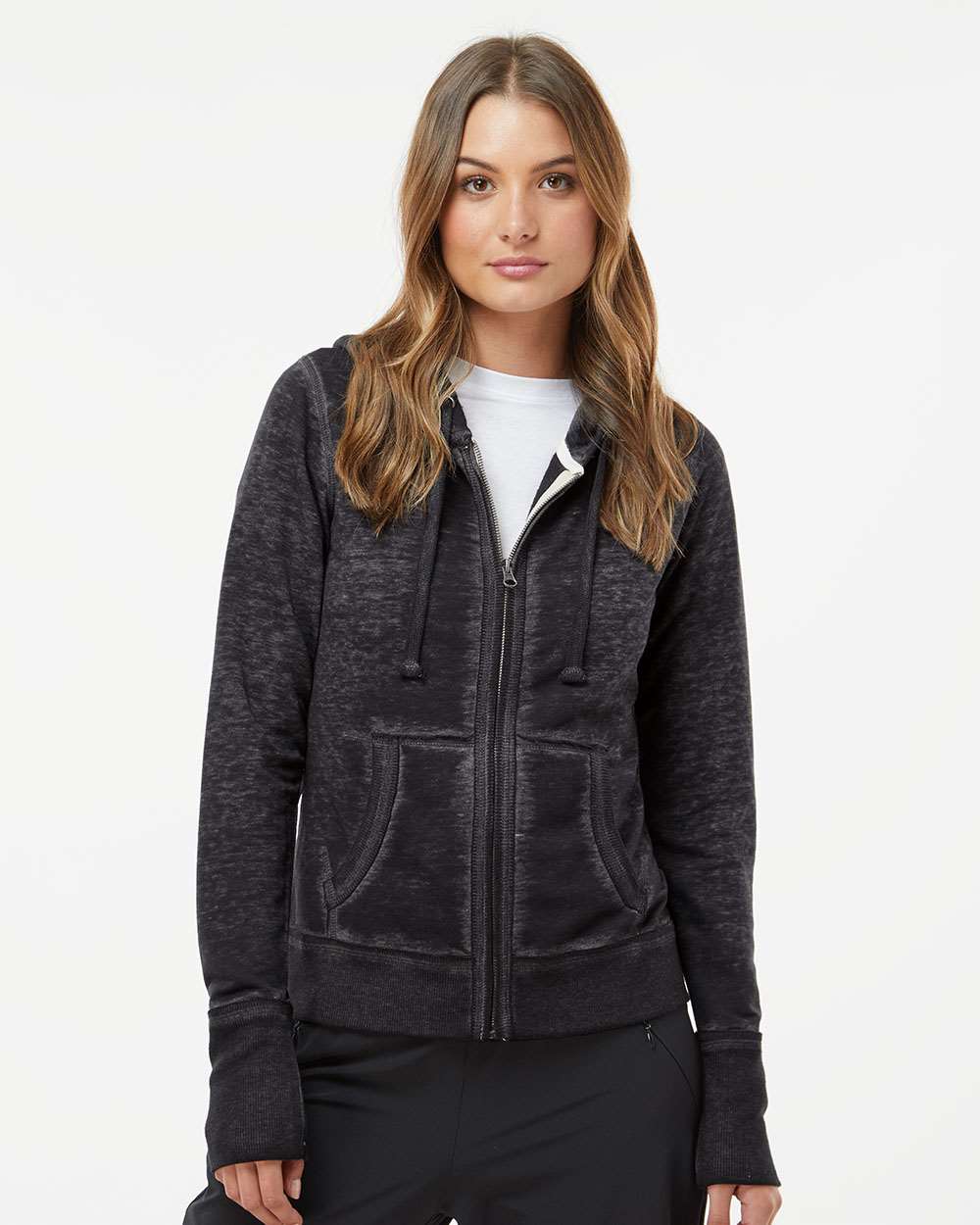 Women's Zen Fleece Full-Zip Hooded Sweatshirt - OnModelFront - B88328502 - Twisted Black
