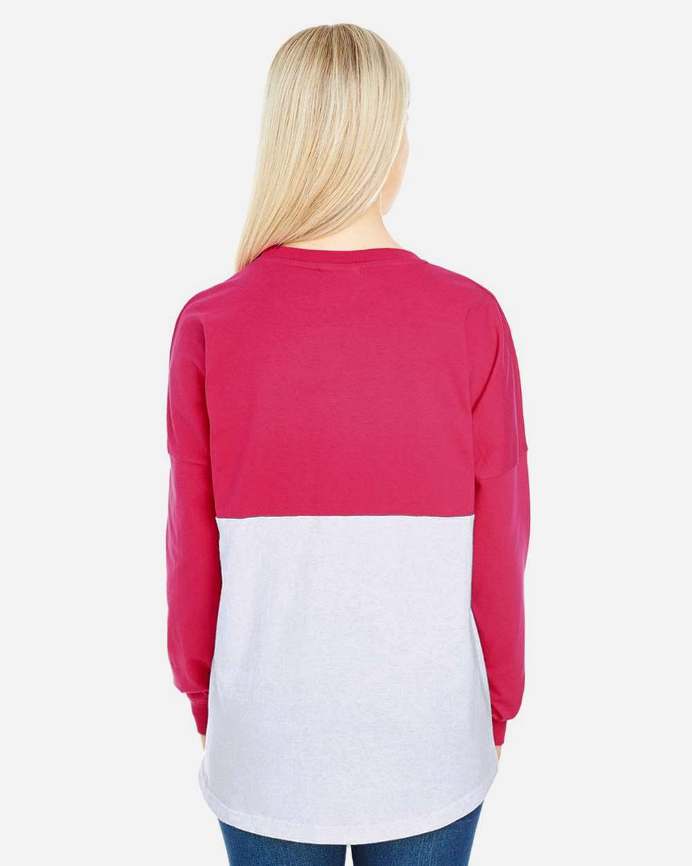 Unisex Game Day Jersey Long Sleeve T-Shirt - OnModelBack - B22328692 - Wildberry/ White