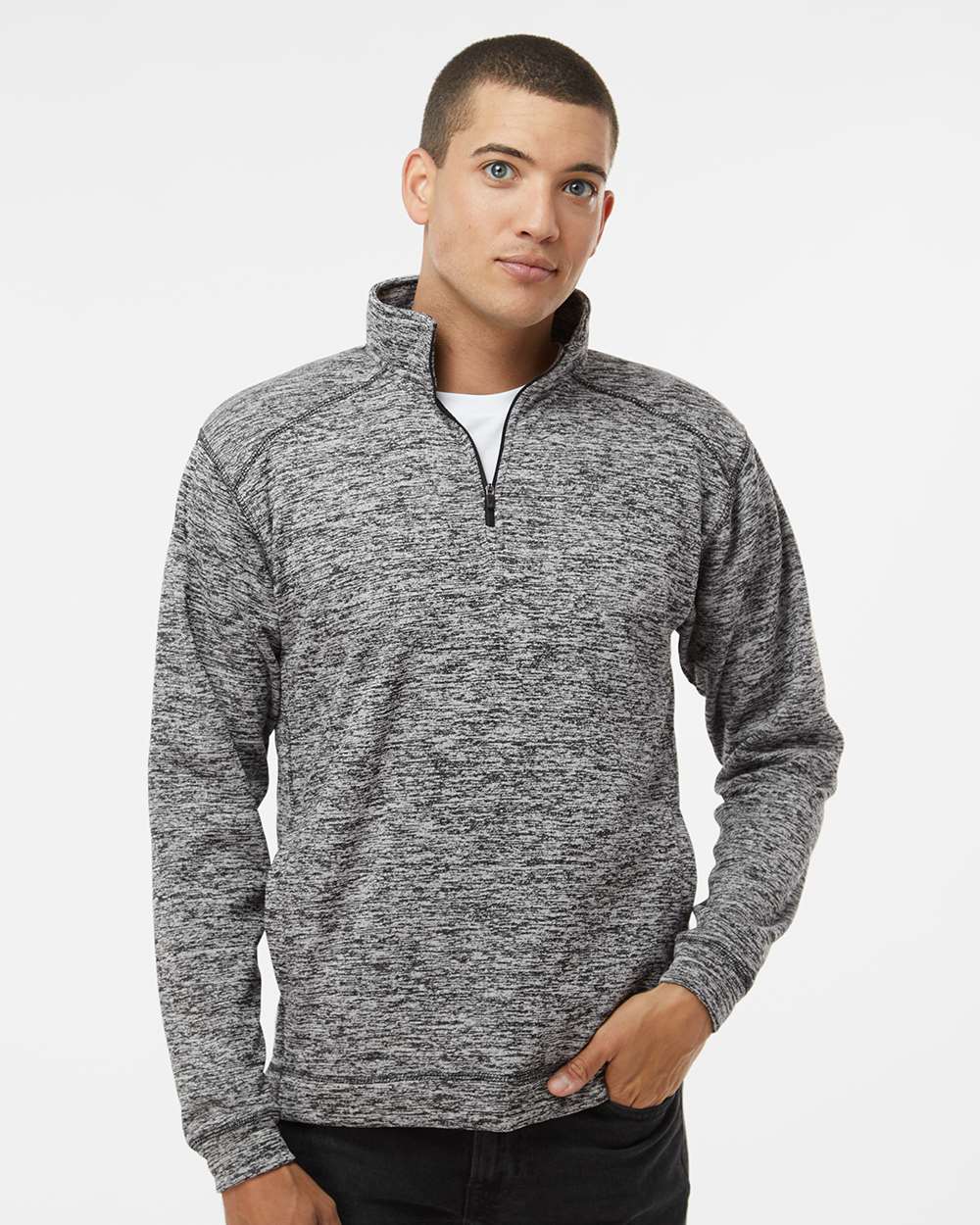 Men's Cosmic Fleece Quarter-Zip Sweatshirt - OnModelFront - B24528133 - Charcoal Fleck