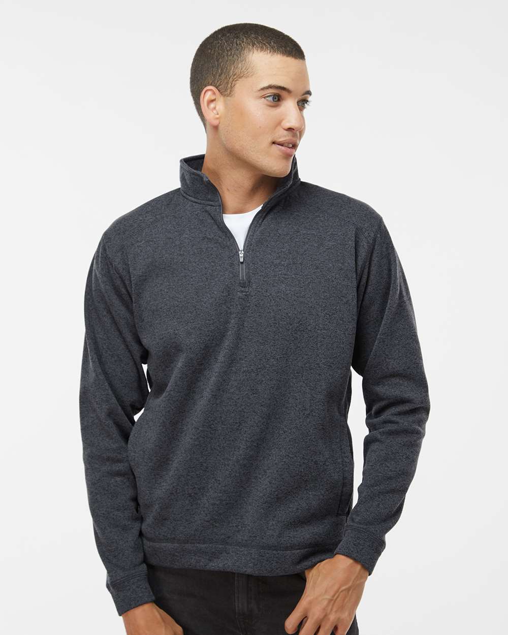 Men's Cosmic Fleece Quarter-Zip Sweatshirt - OnModelFront - B24528343 - Onyx Fleck