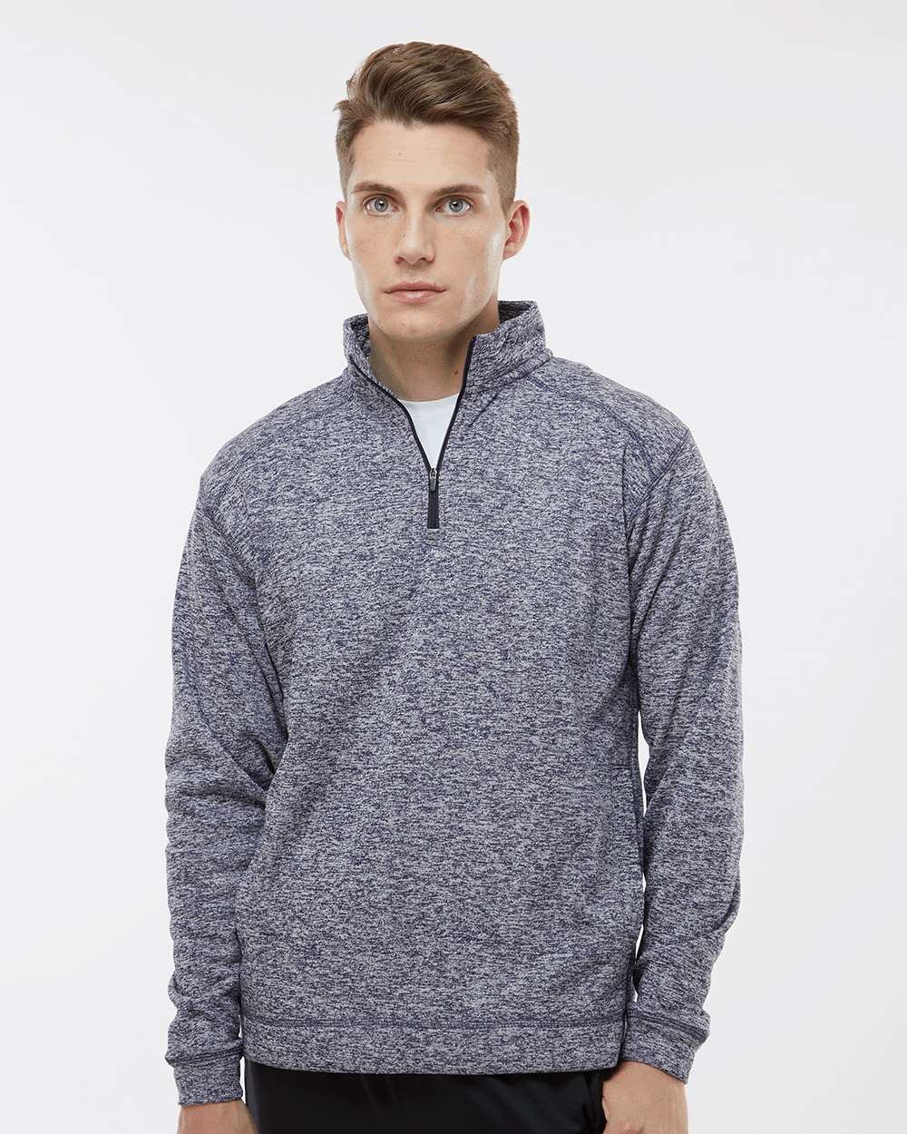Men's Cosmic Fleece Quarter-Zip Sweatshirt - OnModelFront - B24528653 - Navy Fleck