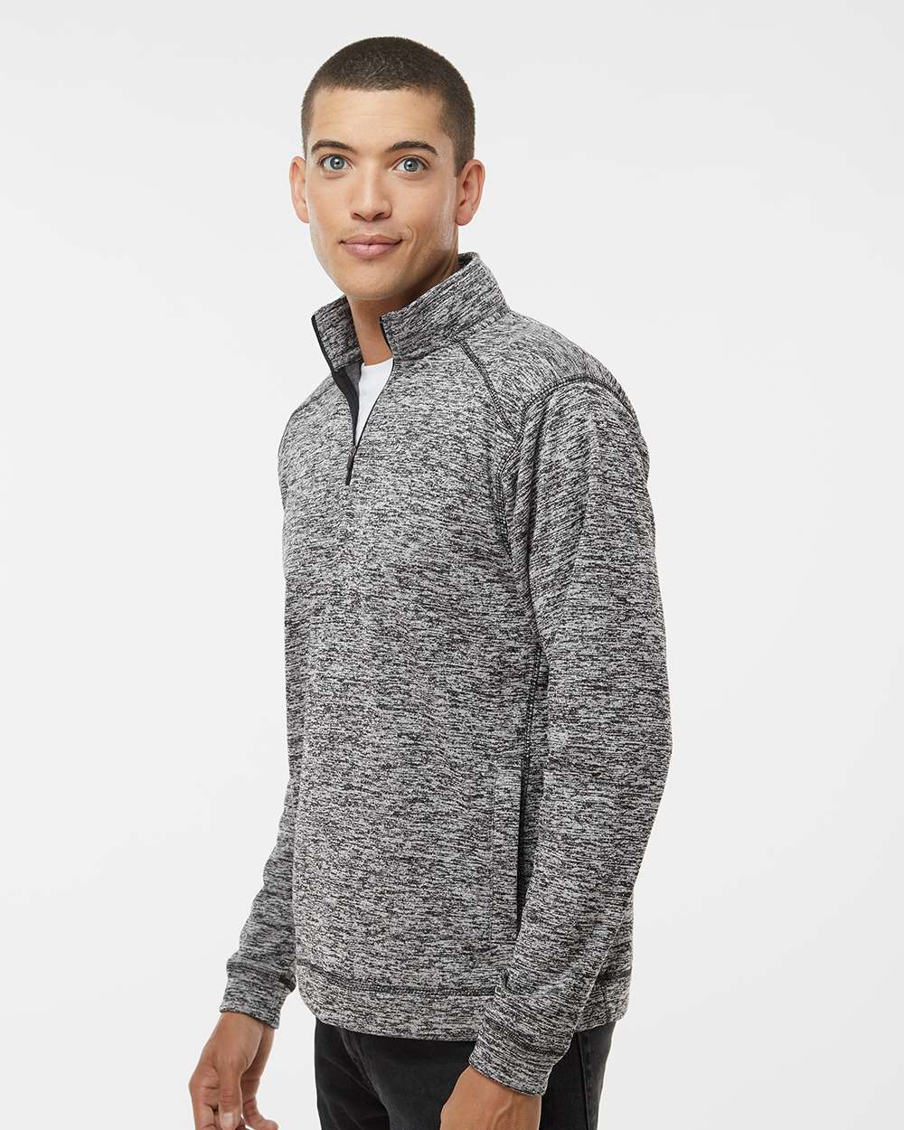 Men's Cosmic Fleece Quarter-Zip Sweatshirt - OnModelSide - B24528133 - Charcoal Fleck