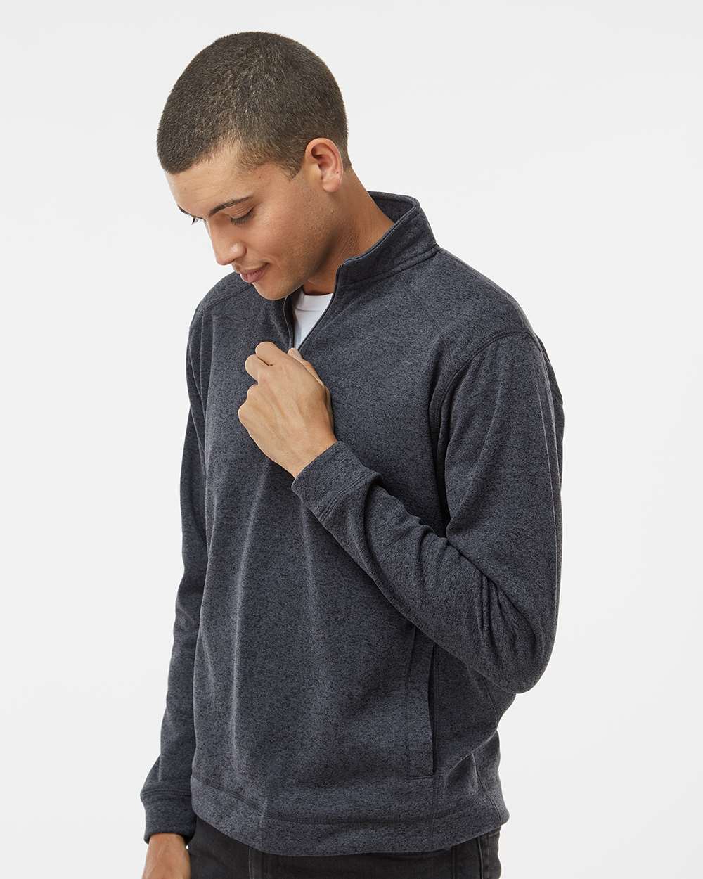Men's Cosmic Fleece Quarter-Zip Sweatshirt - OnModelSide - B24528343 - Onyx Fleck