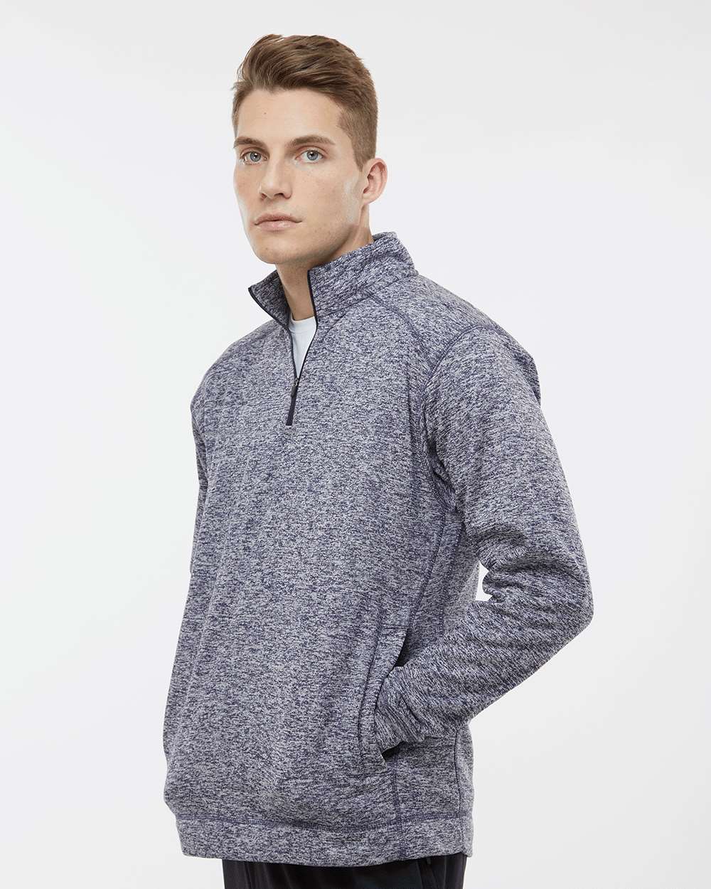 Men's Cosmic Fleece Quarter-Zip Sweatshirt - OnModelSide - B24528653 - Navy Fleck