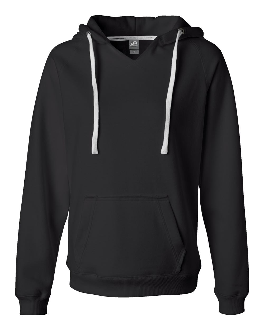 Women's Sueded V-Neck Hooded Sweatshirt - Front - B20728503 - Black