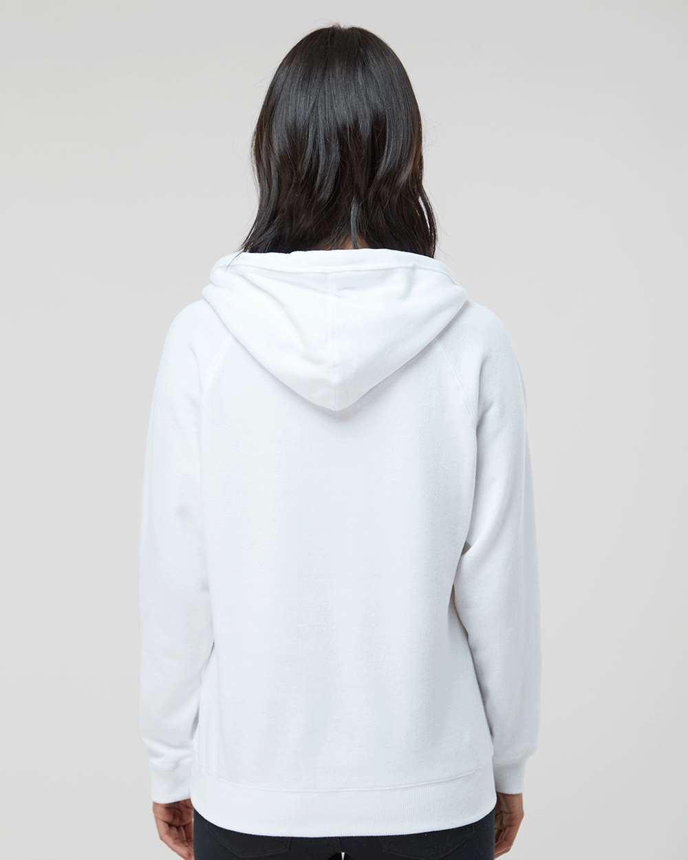Women's Sueded V-Neck Hooded Sweatshirt - OnModelBack - B20728003 - White