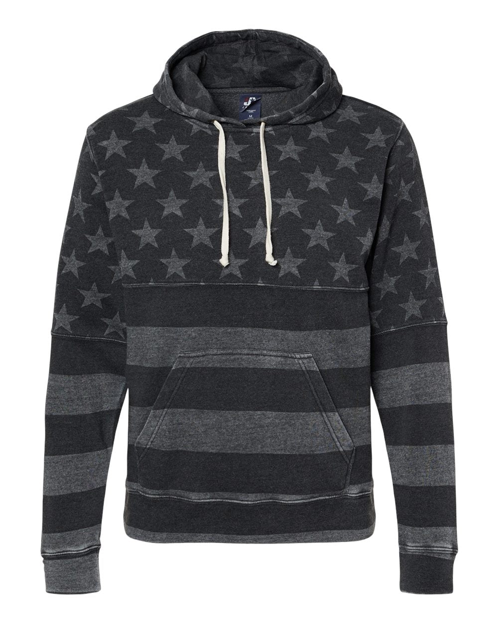 Men's Triblend Fleece Hooded Sweatshirt - Front - B23628442 - Black Stars & Stripes Triblend