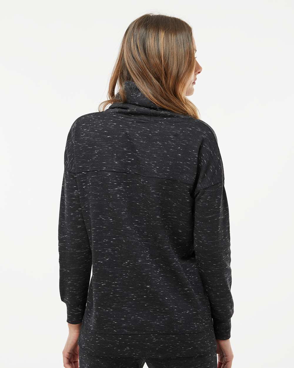 Women’s Mélange Fleece Cowl Neck Sweatshirt - OnModelBack - B84628503 - Black