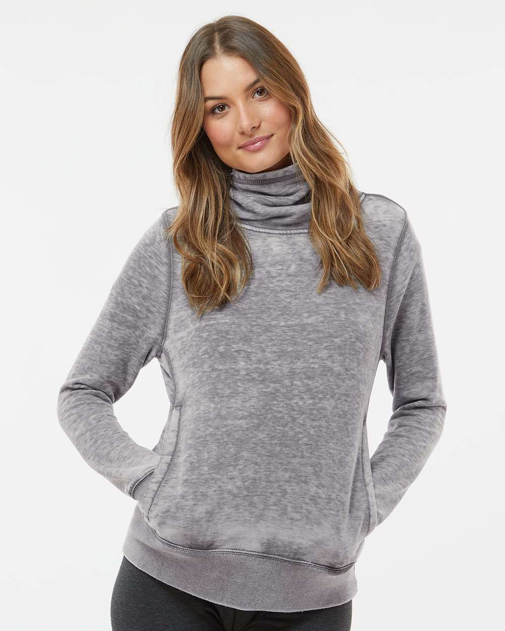 Women’s Zen Fleece Cowl Neck Sweatshirt - OnModelFront - B33128093 - Cement