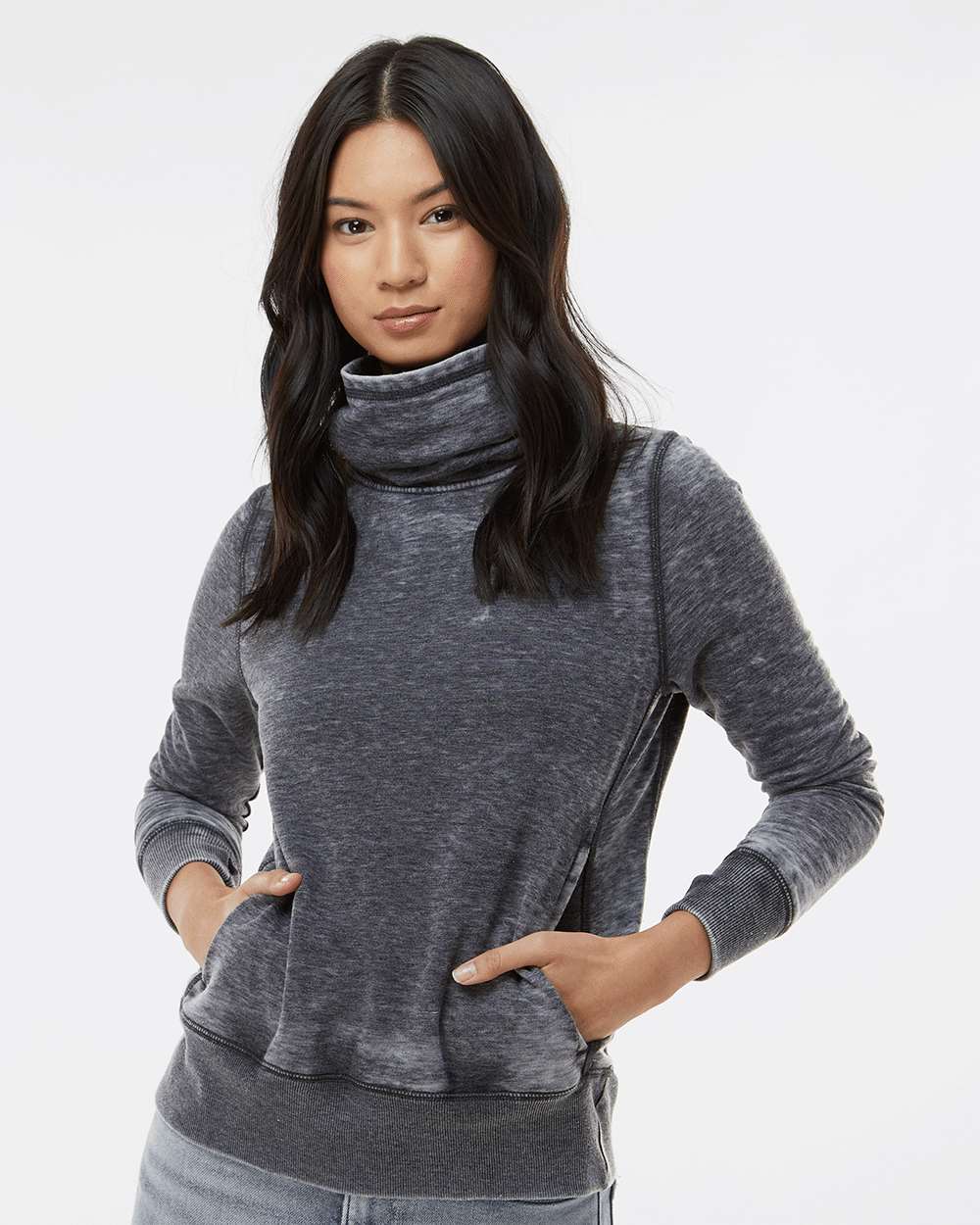 Women’s Zen Fleece Cowl Neck Sweatshirt - OnModelFront - B33128133 - Dark Smoke