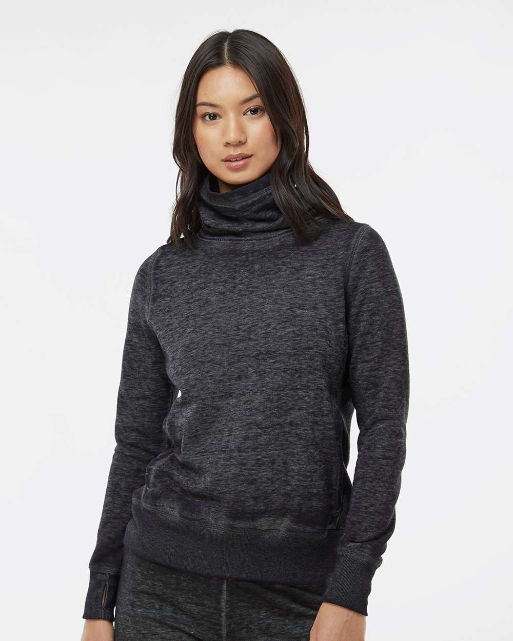 Women’s Zen Fleece Cowl Neck Sweatshirt - OnModelFront - B33128503 - Twisted Black