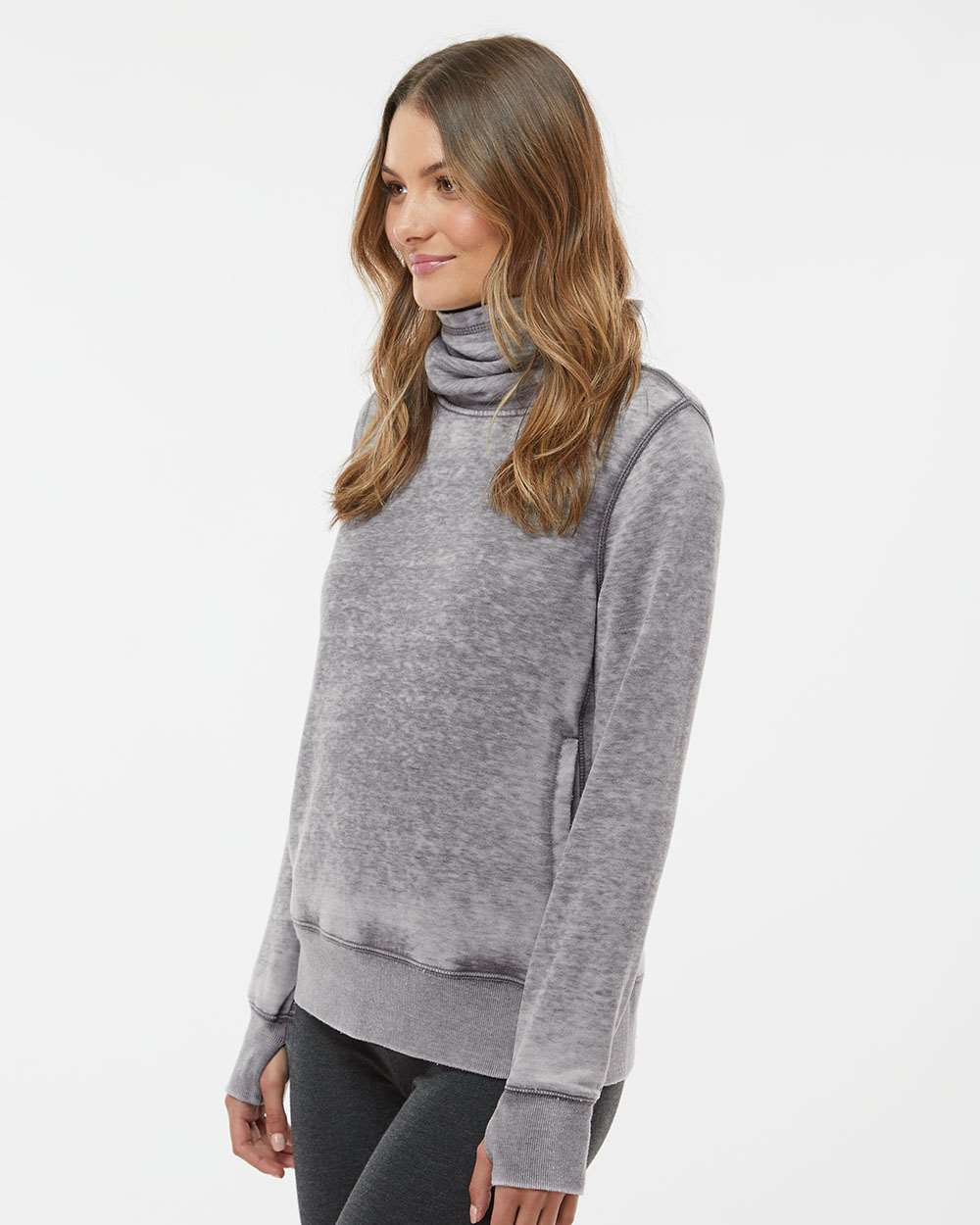 Women’s Zen Fleece Cowl Neck Sweatshirt - OnModelSide - B33128093 - Cement