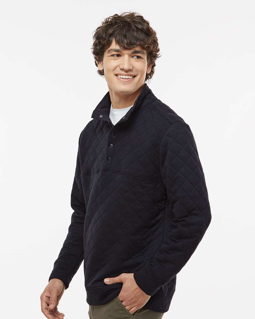 Men's Quilted Snap Pullover - OnModelSide - B11428503 - Black
