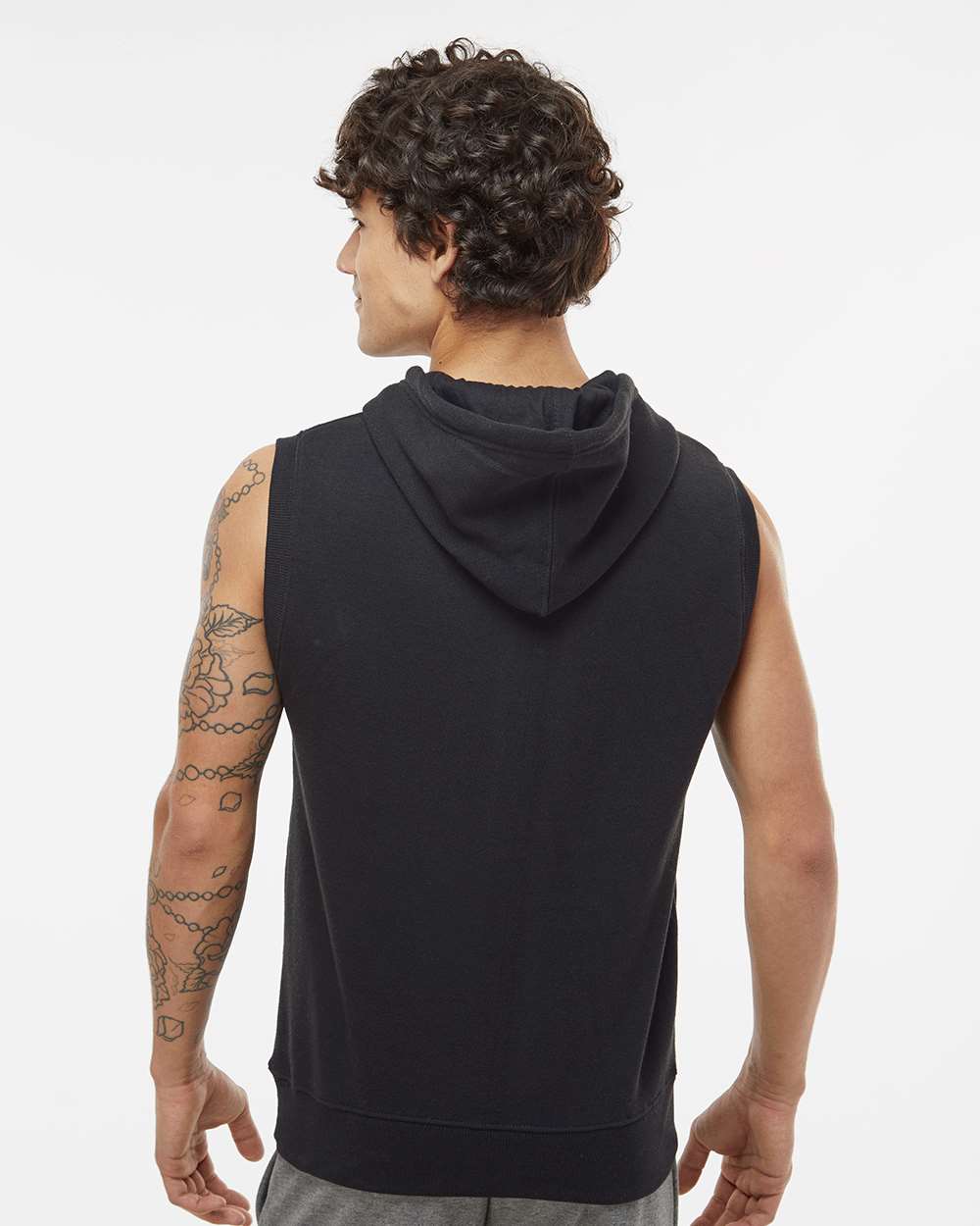 Men's Triblend Sleeveless Hooded Sweatshirt - OnModelBack - B11628003 - Solid Black