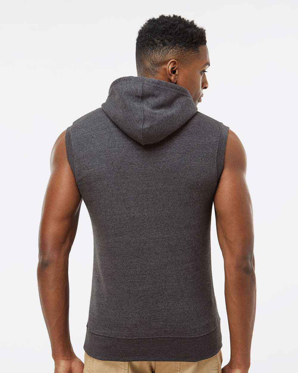 Men's Triblend Sleeveless Hooded Sweatshirt - OnModelBack - B11628503 - Black Triblend