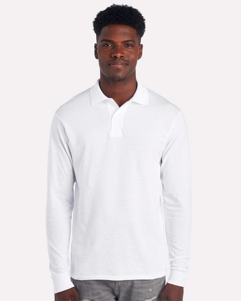 Men's Dri-Power® Long Sleeve Polo - OnModelFront - B02335003 - White