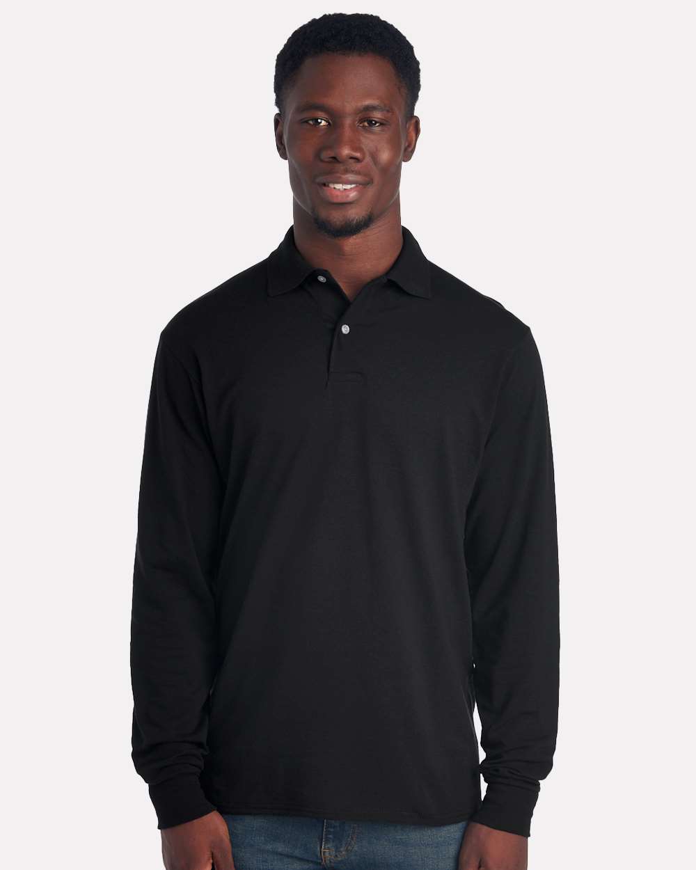 Men's Dri-Power® Long Sleeve Polo - OnModelFront - B02335503 - Black