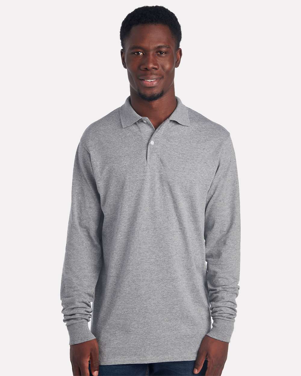 Men's Dri-Power® Long Sleeve Polo - OnModelFront - B02335583 - Oxford
