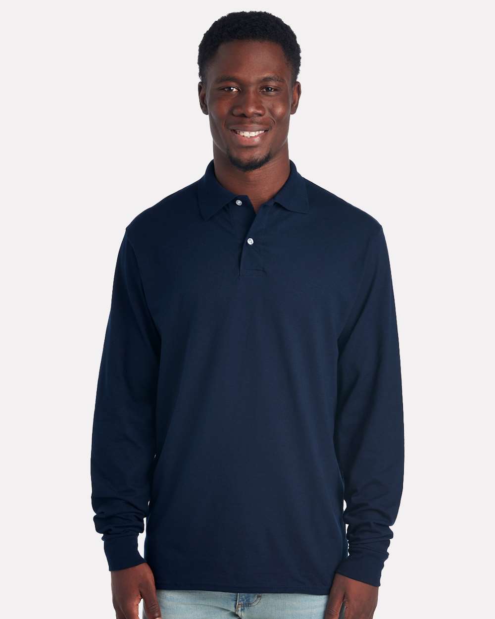 Men's Dri-Power® Long Sleeve Polo - OnModelFront - B02335653 - J. Navy