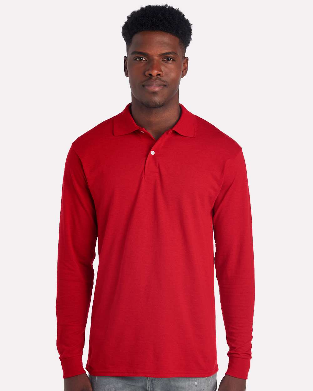 Men's Dri-Power® Long Sleeve Polo - OnModelFront - B02335703 - True Red