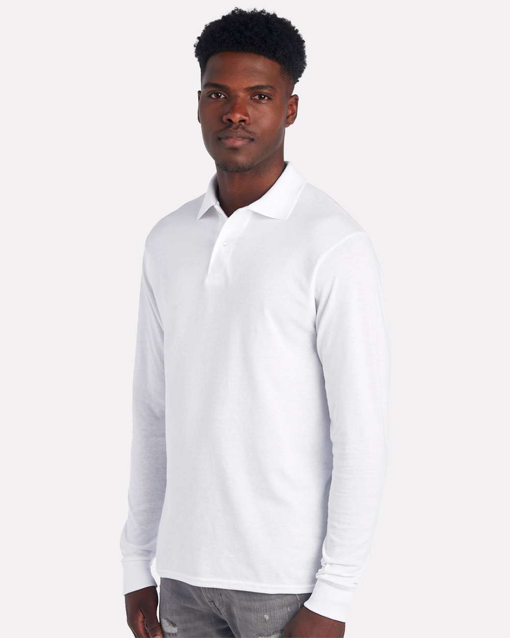 Men's Dri-Power® Long Sleeve Polo - OnModelSide - B02335003 - White
