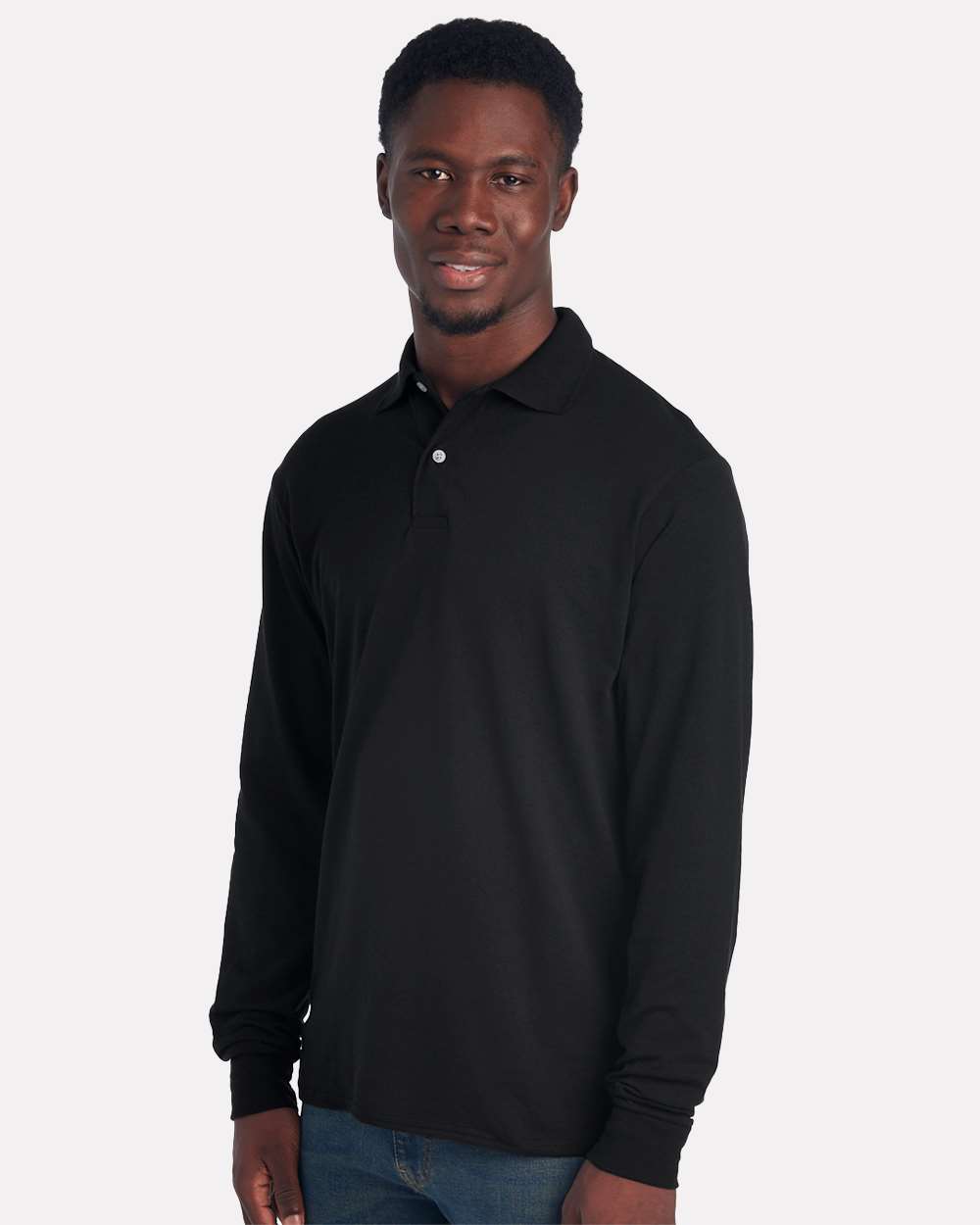Men's Dri-Power® Long Sleeve Polo - OnModelSide - B02335503 - Black