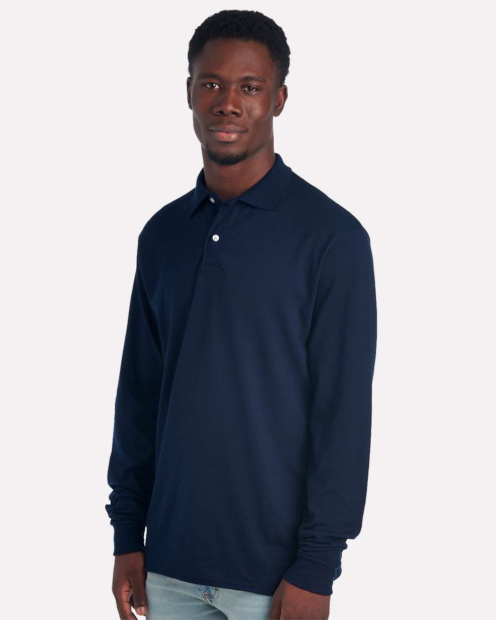 Men's Dri-Power® Long Sleeve Polo - OnModelSide - B02335653 - J. Navy