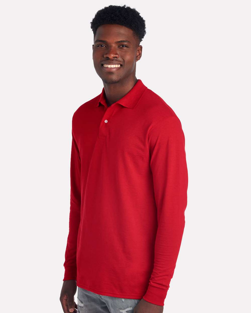 Men's Dri-Power® Long Sleeve Polo - OnModelSide - B02335703 - True Red