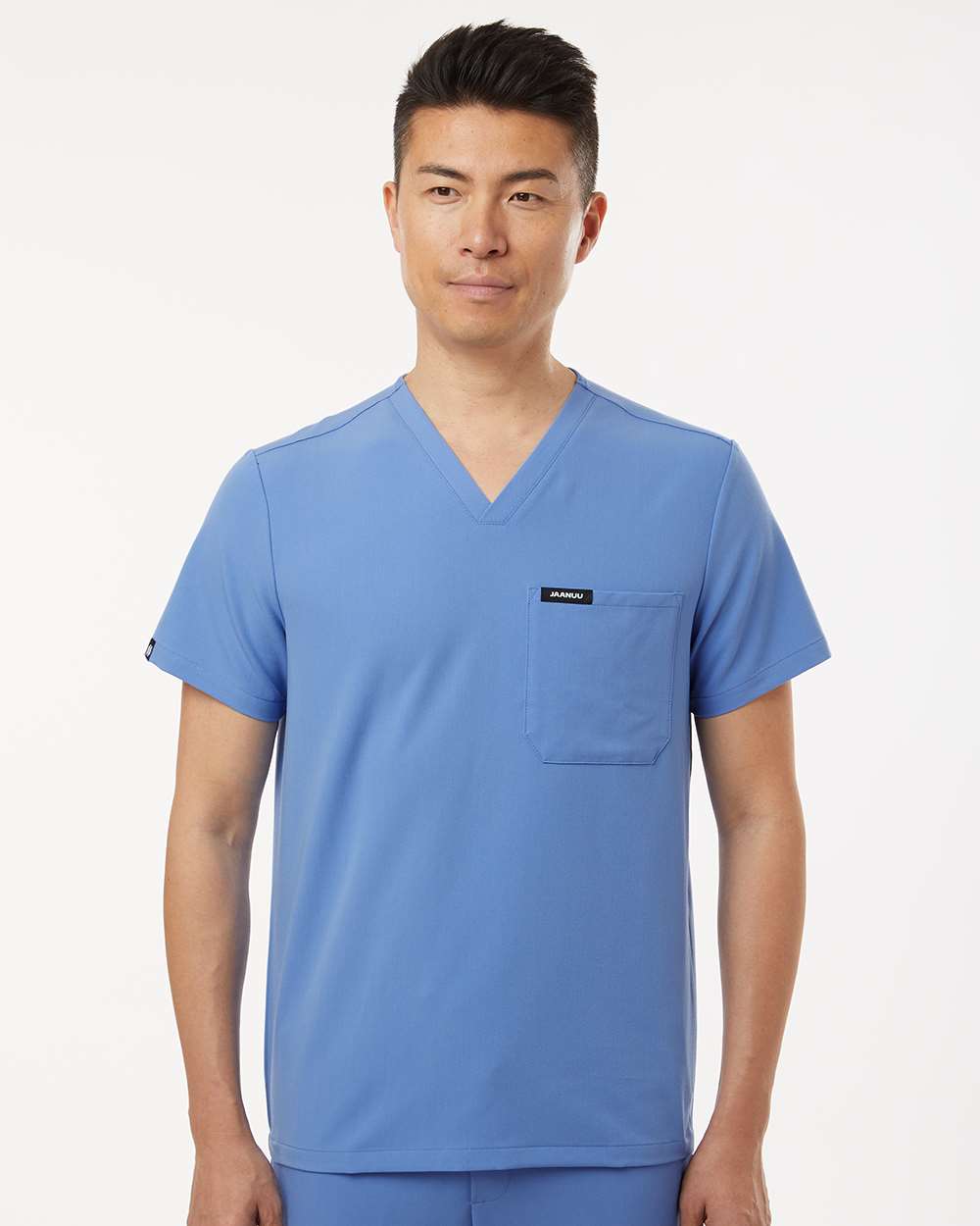 Men's Holmes Everyday 1-Pocket Scrub V-Neck Top - OnModelFront - B00045252 - Ceil Blue