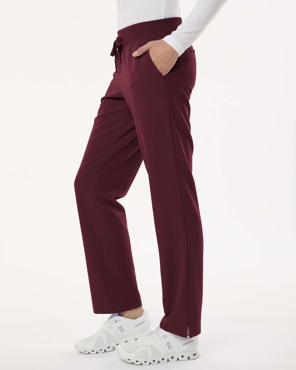 Women's Xenos Essential Knit-Waist Scrub Pants - OnModelSide - B00845521 - Burgundy