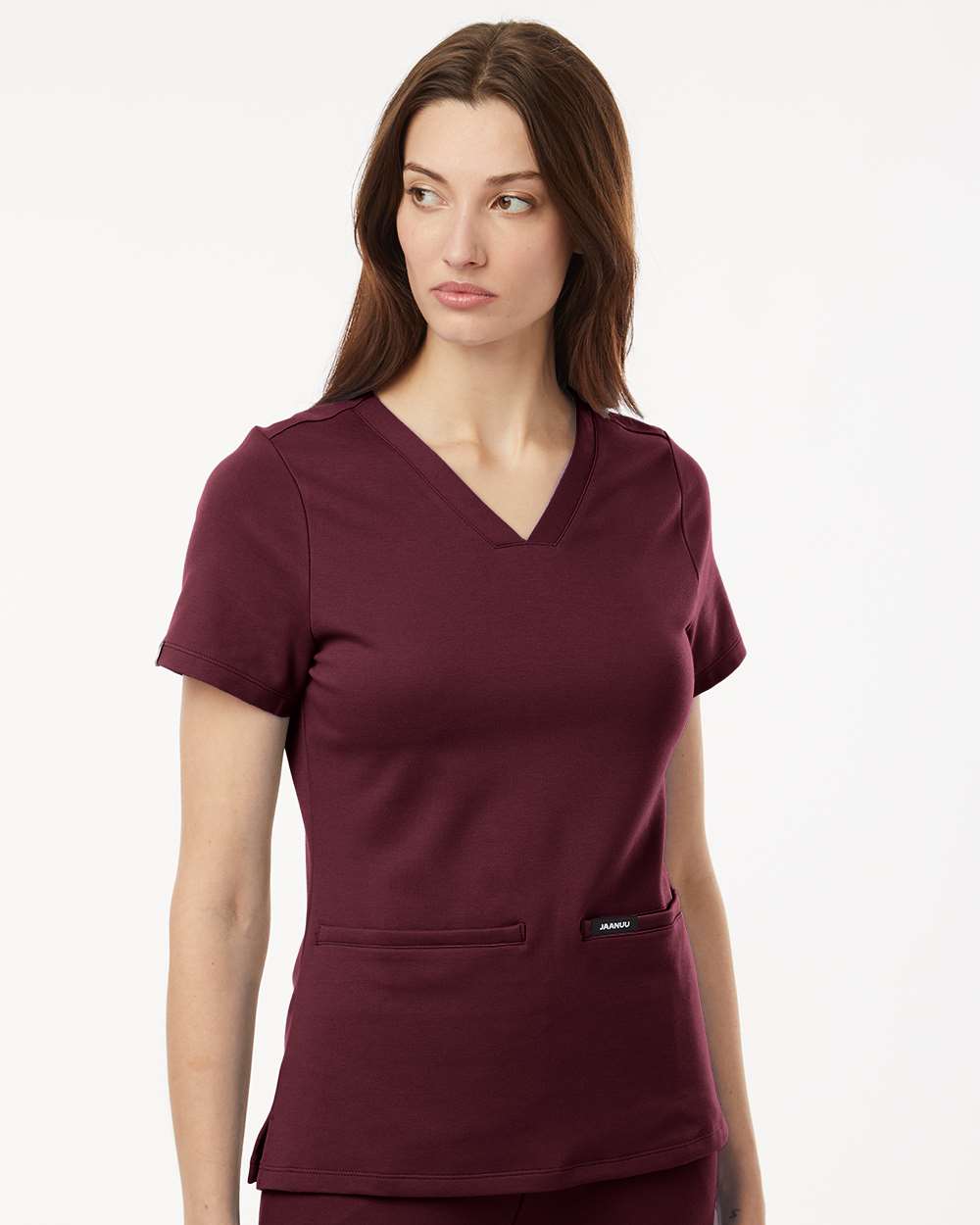 Women's Cesi Ultrasoft Scrub V-Neck Top - OnModelFront - B01145521 - Burgundy