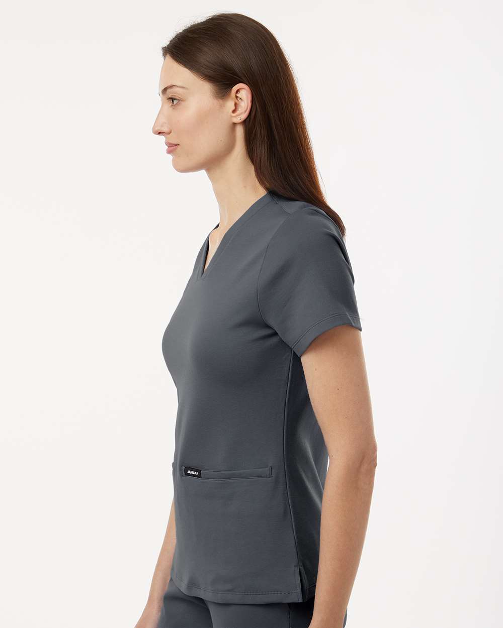 Women's Cesi Ultrasoft Scrub V-Neck Top - OnModelSide - B01145091 - Carbon Grey