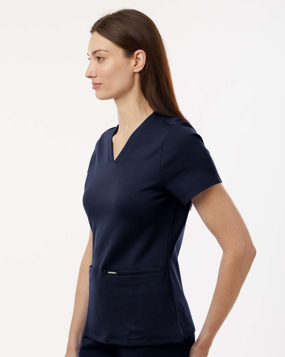 Women's Cesi Ultrasoft Scrub V-Neck Top - OnModelSide - B01145651 - Midnight Navy