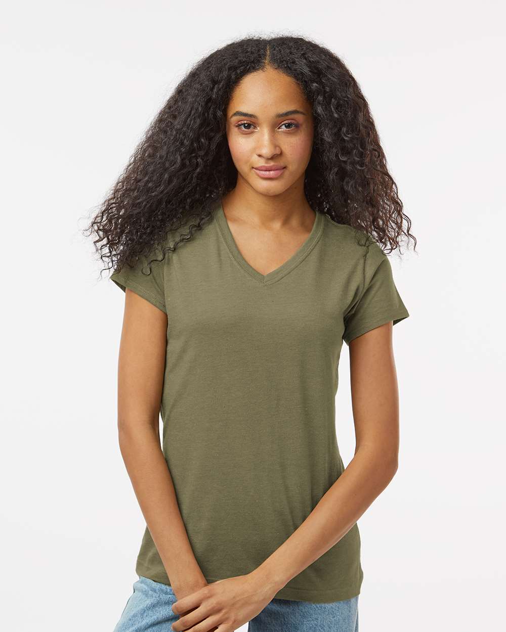 Women's RecycledSoft™ V-Neck T-Shirt - OnModelFront - B10462623 - Moss