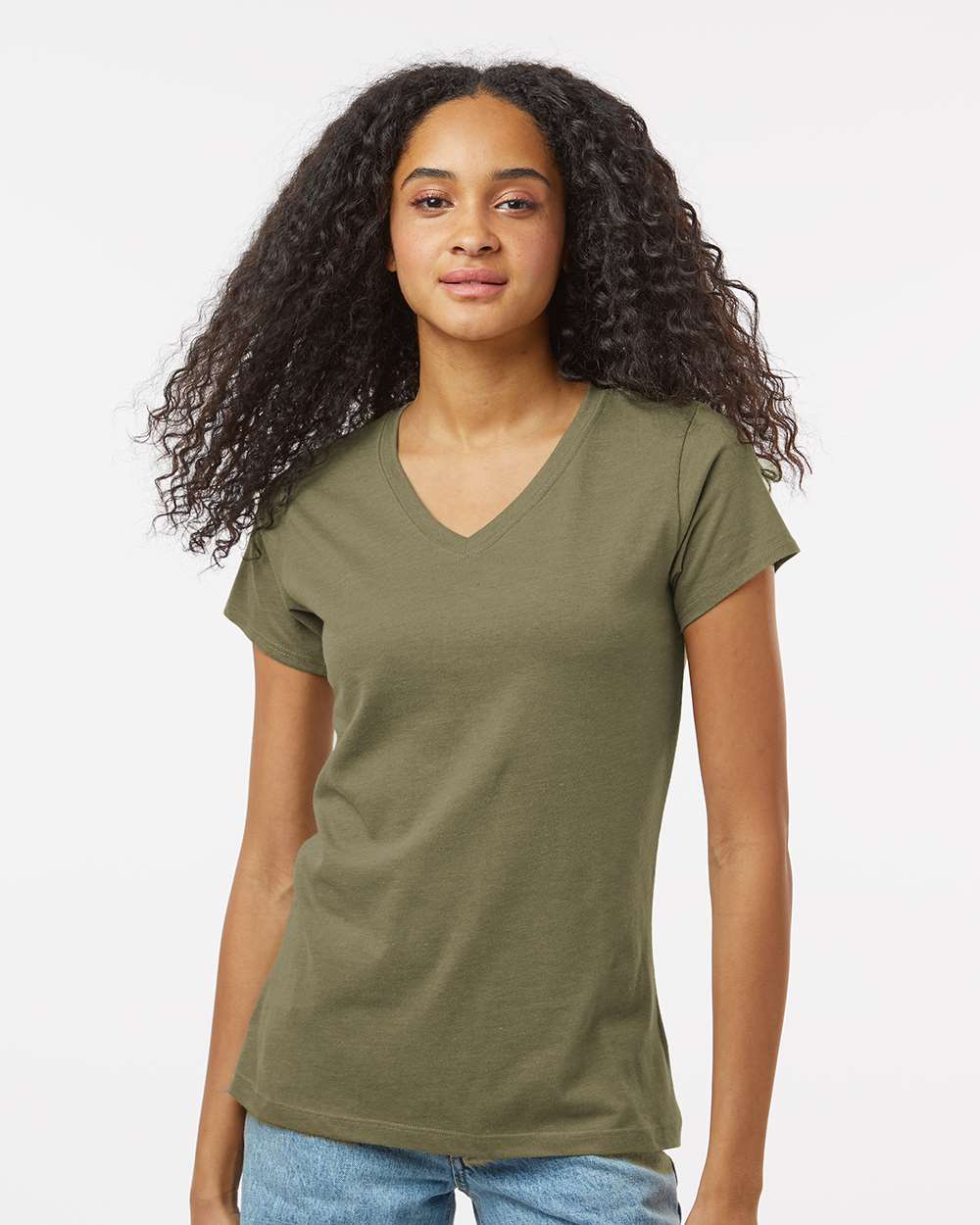 Women's RecycledSoft™ V-Neck T-Shirt - OnModelSide - B10462623 - Moss