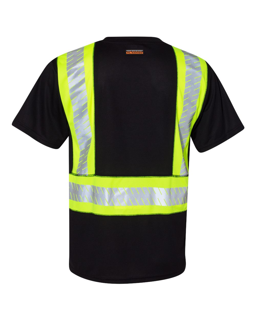 Unisex EV Series® Enhanced Visibility Contrast Pocket T-Shirt - Back - B88529174 - Black/ Lime - B200