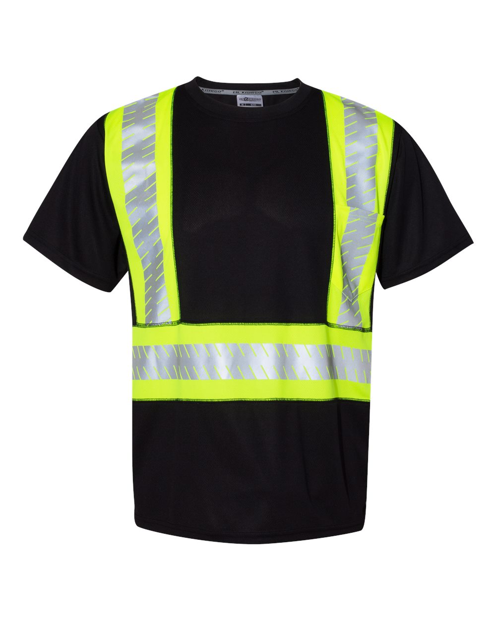 Unisex EV Series® Enhanced Visibility Contrast Pocket T-Shirt - Front - B88529174 - Black/ Lime - B200