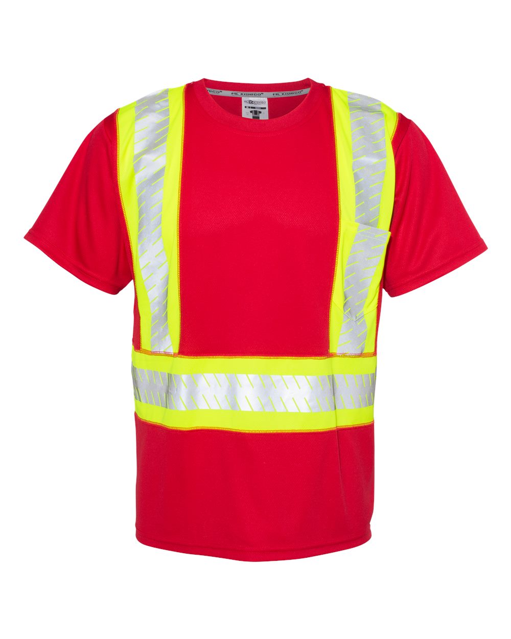 Unisex EV Series® Enhanced Visibility Contrast Pocket T-Shirt - Front - B88529704 - Red/ Lime - B203
